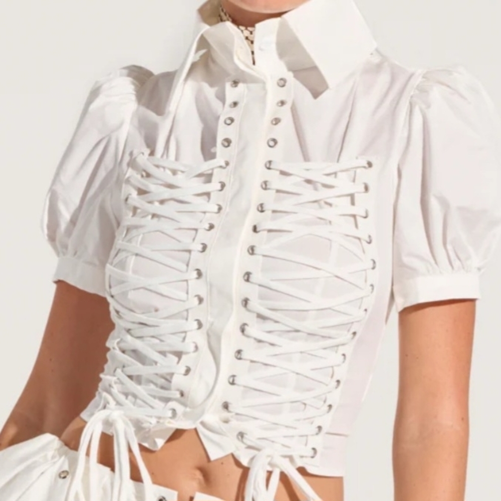 AKIRA White Lace-Up Blouse